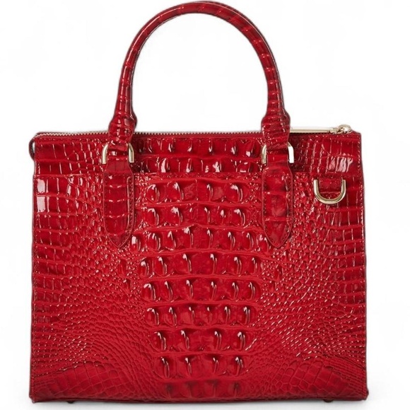 Brahmin Anywhere Convertible Melbourne Embossed Leather Satchel in Carnation Red - Picture 4 of 5